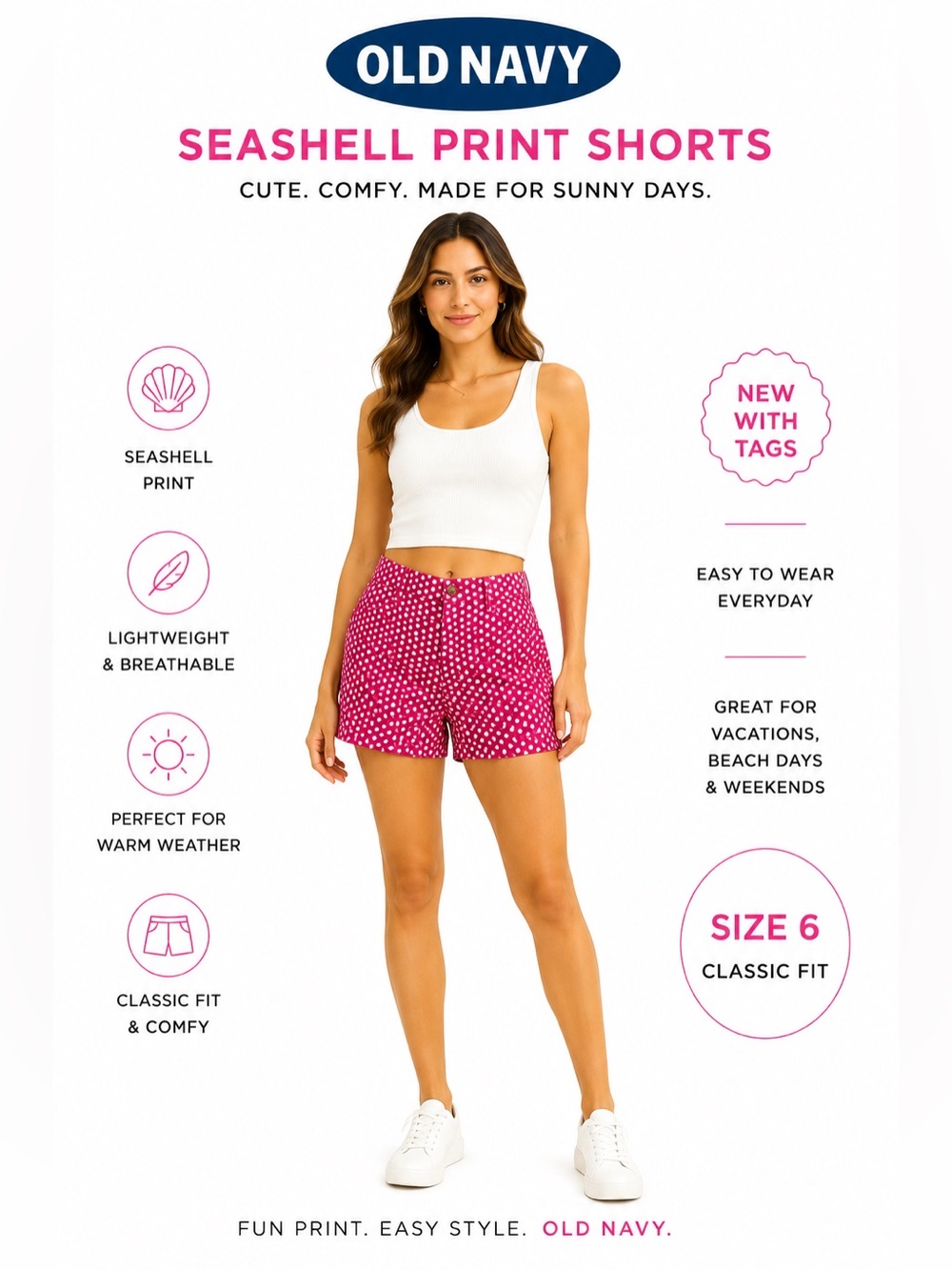 NWT Old Navy with Raspberry Seashell Print Shorts Size 6